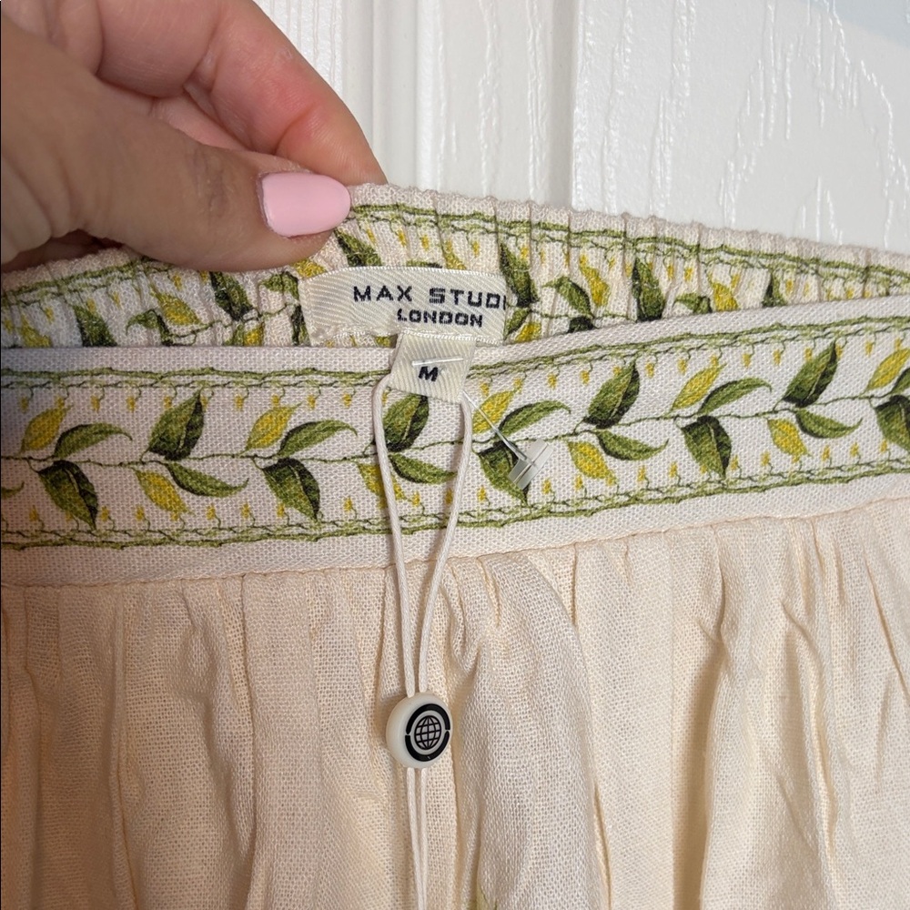 Max Studio Cream Skirt with Green Leaf Design